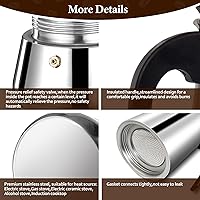 Vista 7 de Olla de Moka de 6 Tazas Cafetera Percoladora Italiana de Café 300ml para Estufa Espresso Mocha de Acero Inoxidable Cafetera Greca Clásica para Café
