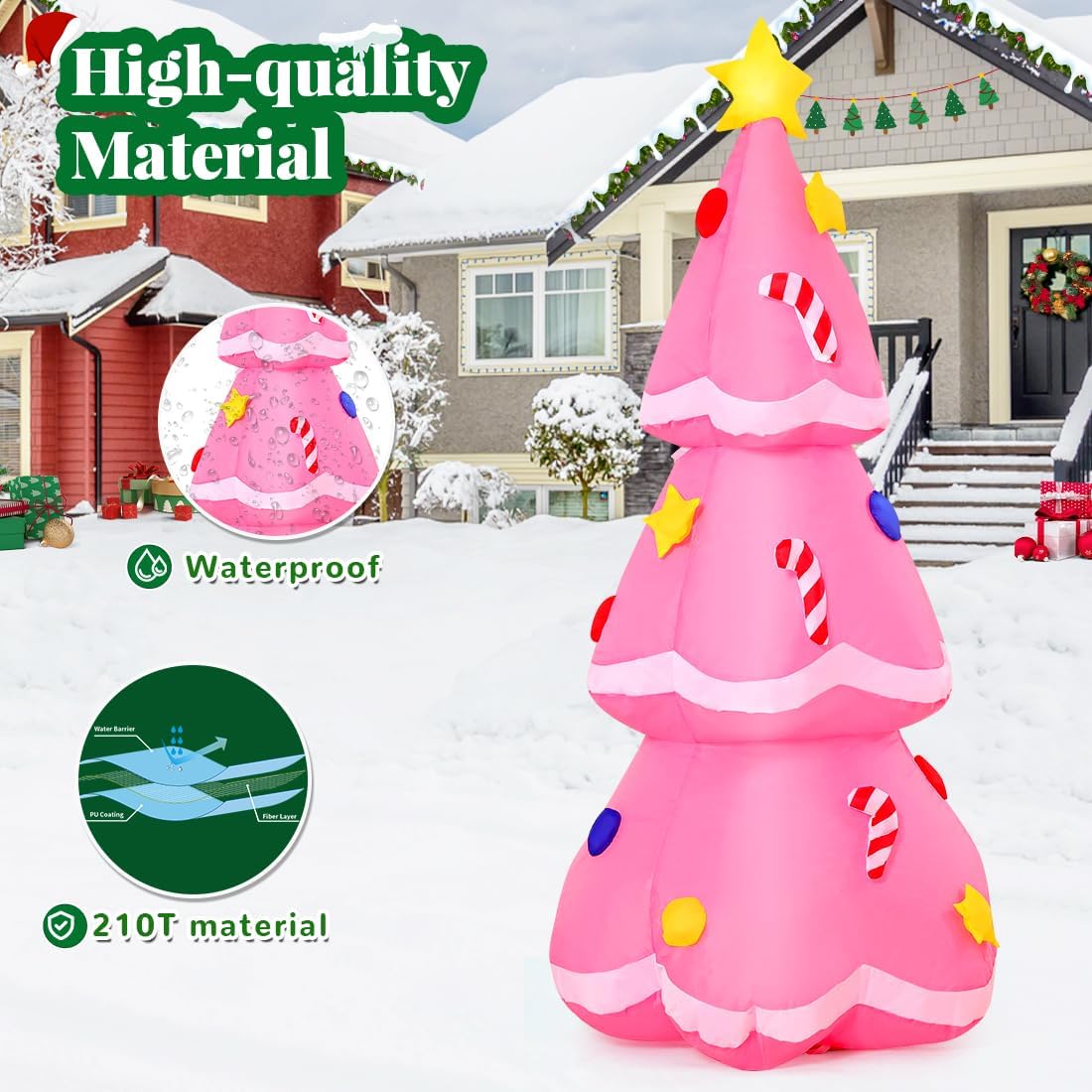 GOOSH 5 FT Christmas Inflatables Pink Tree with Built-in Music Box & LEDs Outdoor Decorations Blow Up Tree Yard Decoration for Xmas Holiday Party Indoor Garden Lawn Decor