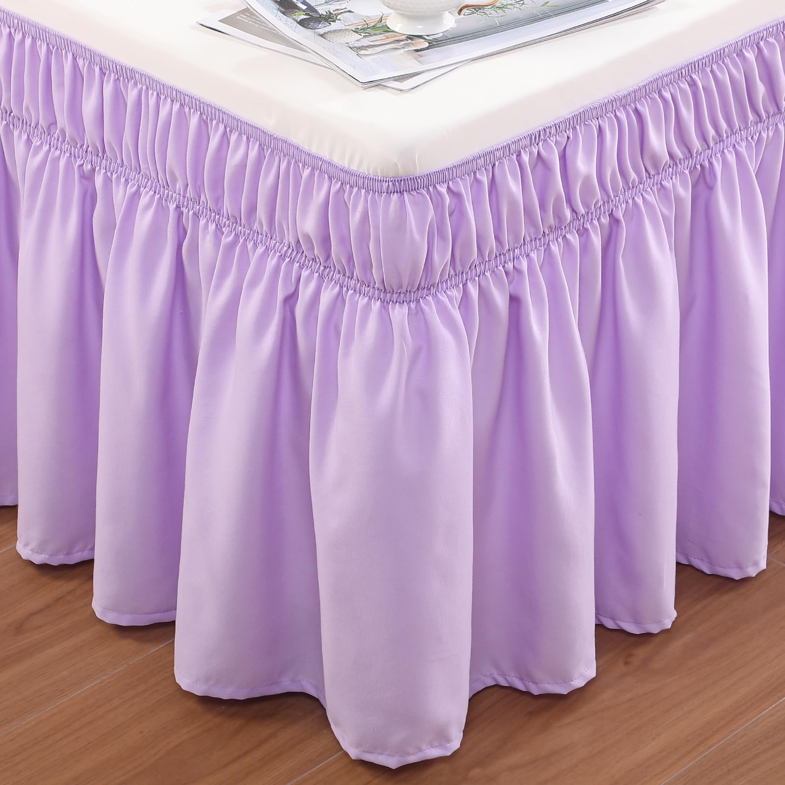Vocander King Bed Valance Sheet Lilac, Bed Skirt Pleated Wrap Around 152 × 200 cm for King Size Beds Frame & Platform, Easy to Install Machine Washable