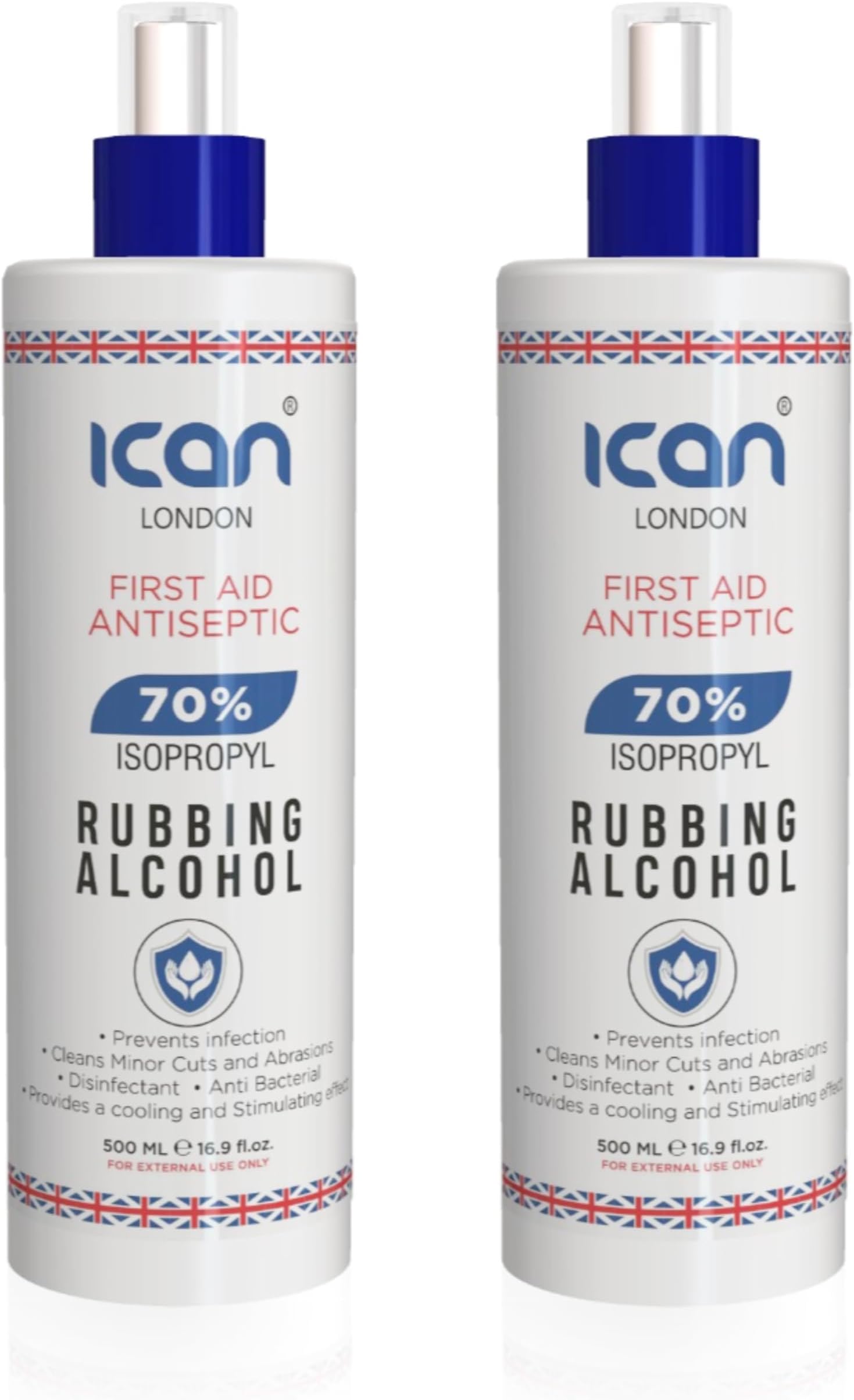 ican london isopropyl rubbing Alcohol 70% spray First aid Antiseptic 1 litre (2 x 500ml)
