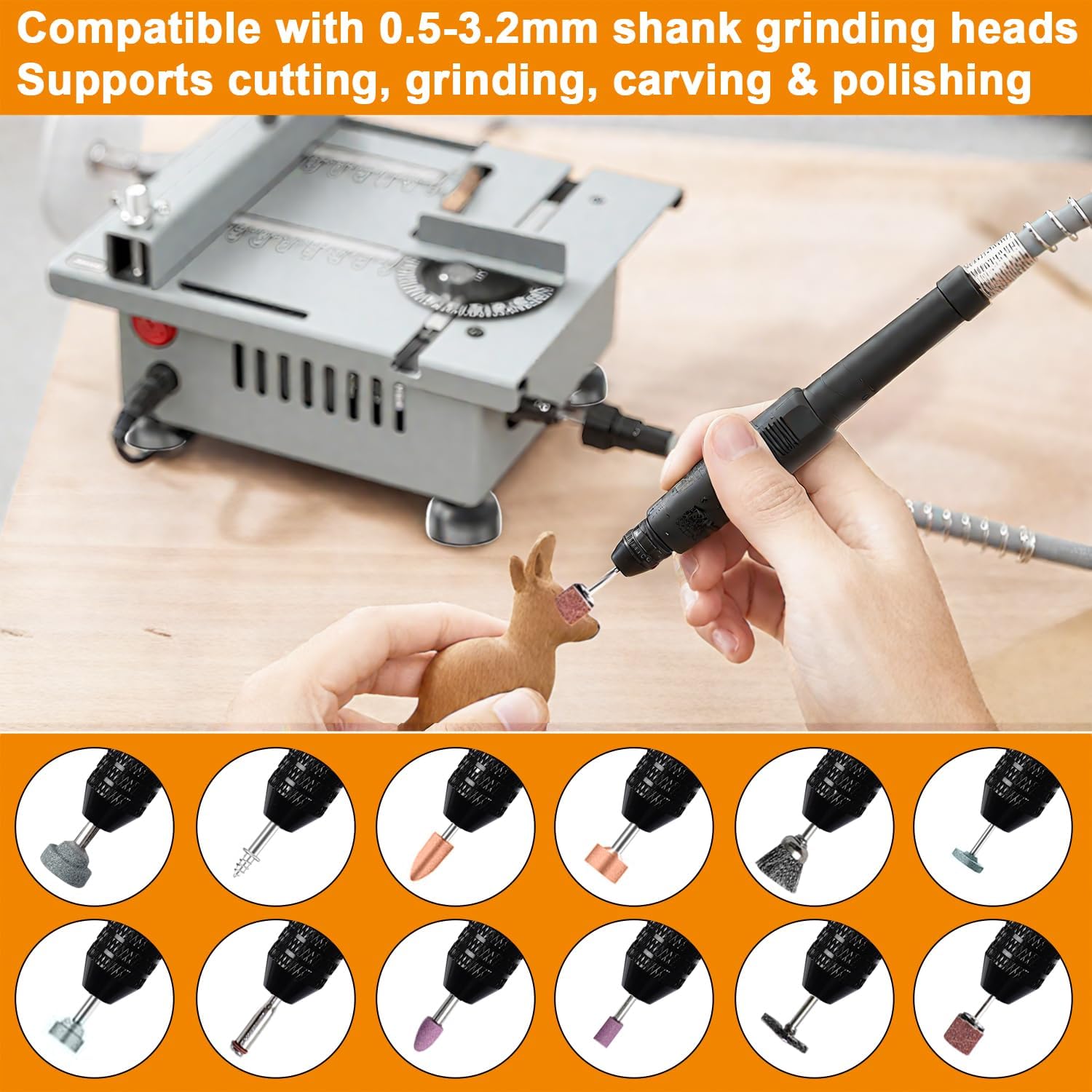 Mini Table Saw, Sinpiode Multi-Functional Desktop Portable Table Saw for Crafts with Adjustable Speed & Angle, All-in-One Cutting, Sanding, Engraving & Drilling Tool for Wood, Acrylic, Plastic, PCB