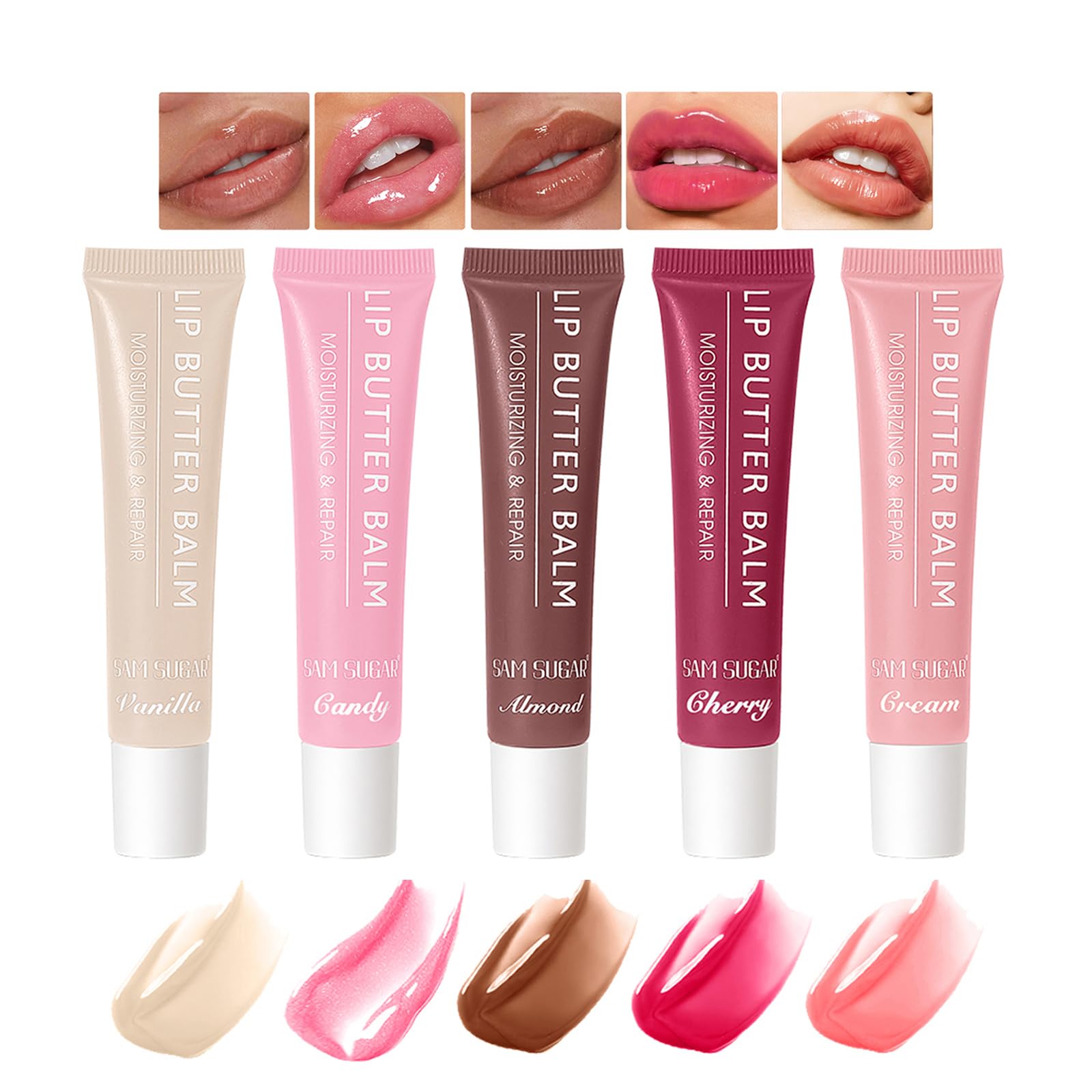 5 Colors Butter Lip Balm Hydrating Lip Gloss, High Shine Nude Color Lip Tint Finish Lip Glow Oil, Lipgloss Lip Care Makeup Gift, Lip Gloss For Women
