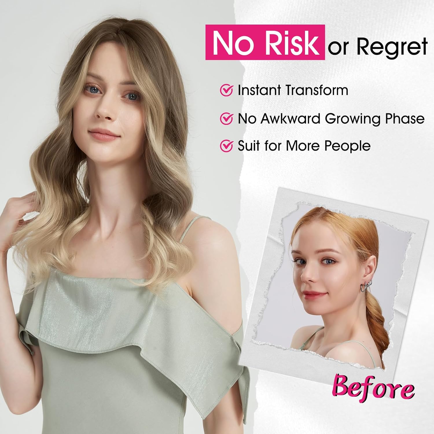 Ombre Blonde Wave Wigs for Women 18 Inch Medium Length Wigs Middle Part Curly Wavy Wig Natural Looking Synthetic Heat Resistant Fiber Wig for Daily Party Use(Ombre Blonde,18 Inch) - Image 5