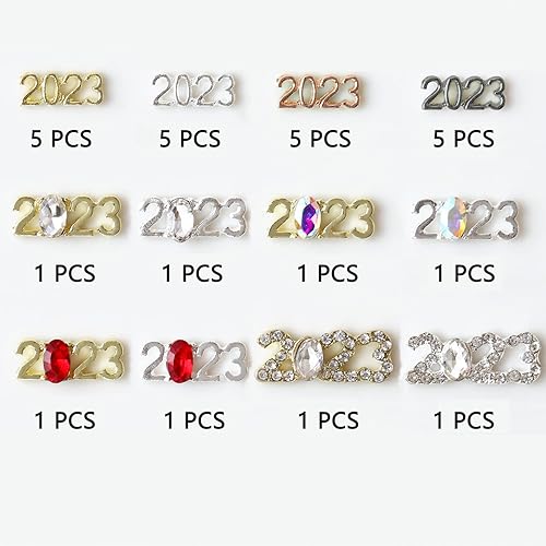 Miniatura 6 de Decoraciones de arte de uñas 2023, remache de diamantes de imitación de uñas con número 2023, diseño de purpurina de uñas de aleación 3D,