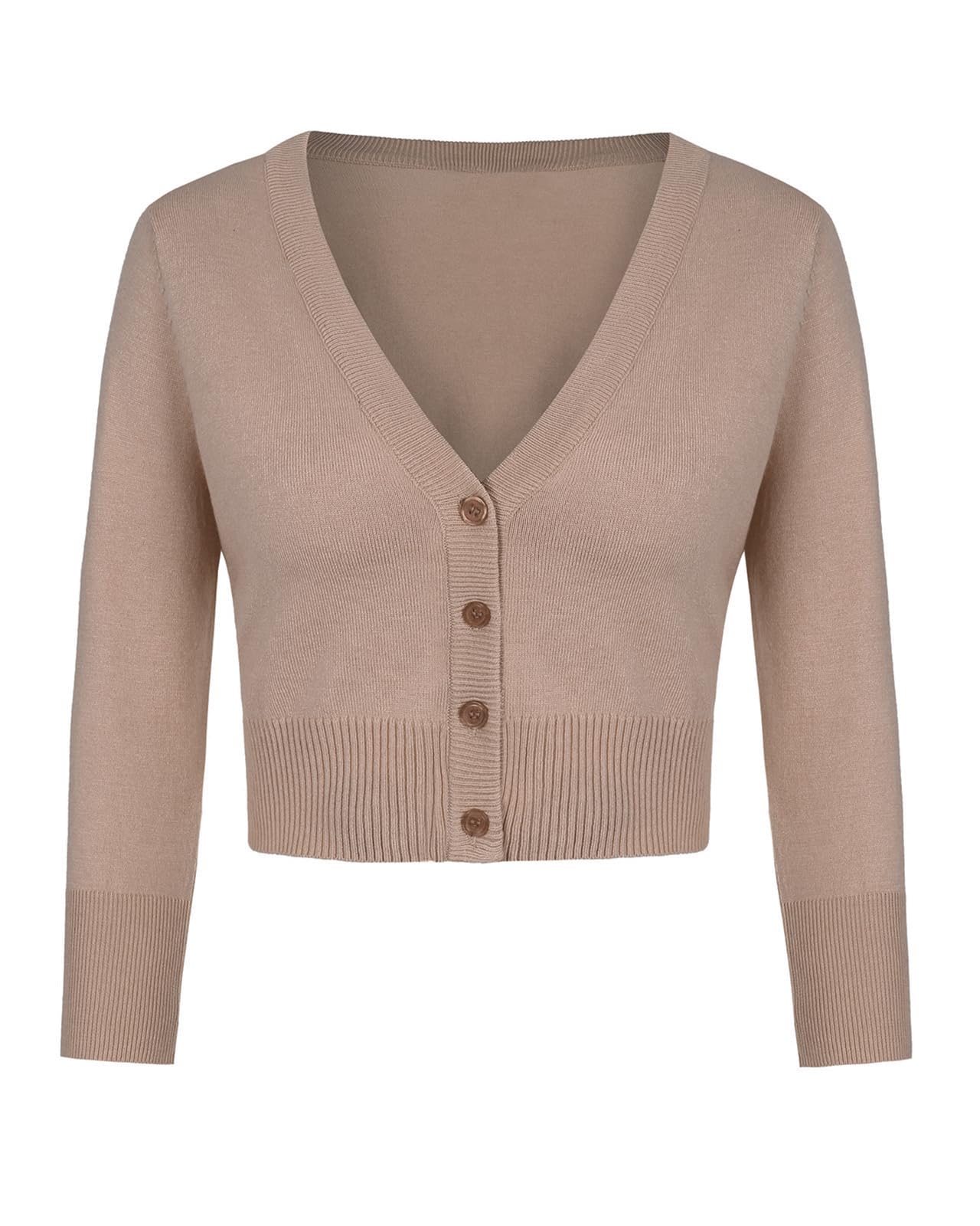 Boléro à manches 3/4 avec boutons pour femme - Pull court en tricot avec quatre boutons - Style vintage