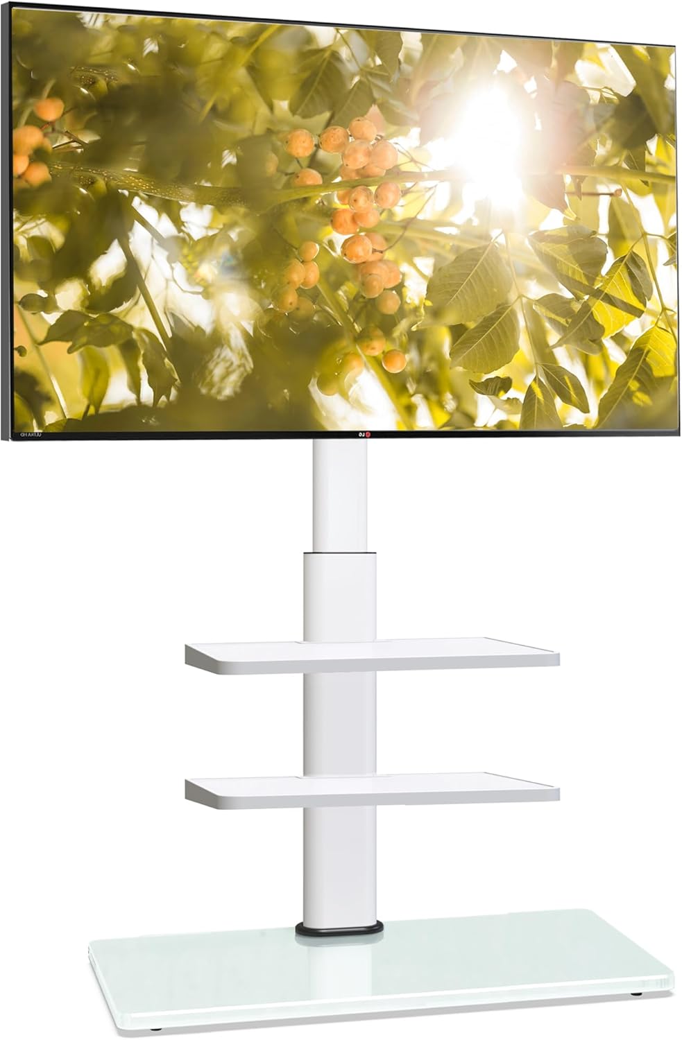 Floor TV Stand with 2 Shelves for 32-65" TVs, Swivel Floor TV Standing Stand with Tilting, 8 Level Height Adjustable Tall Stand for Living Room/Bedroom, Holds up to 88 lbs, MAX VESA 400x400mm White