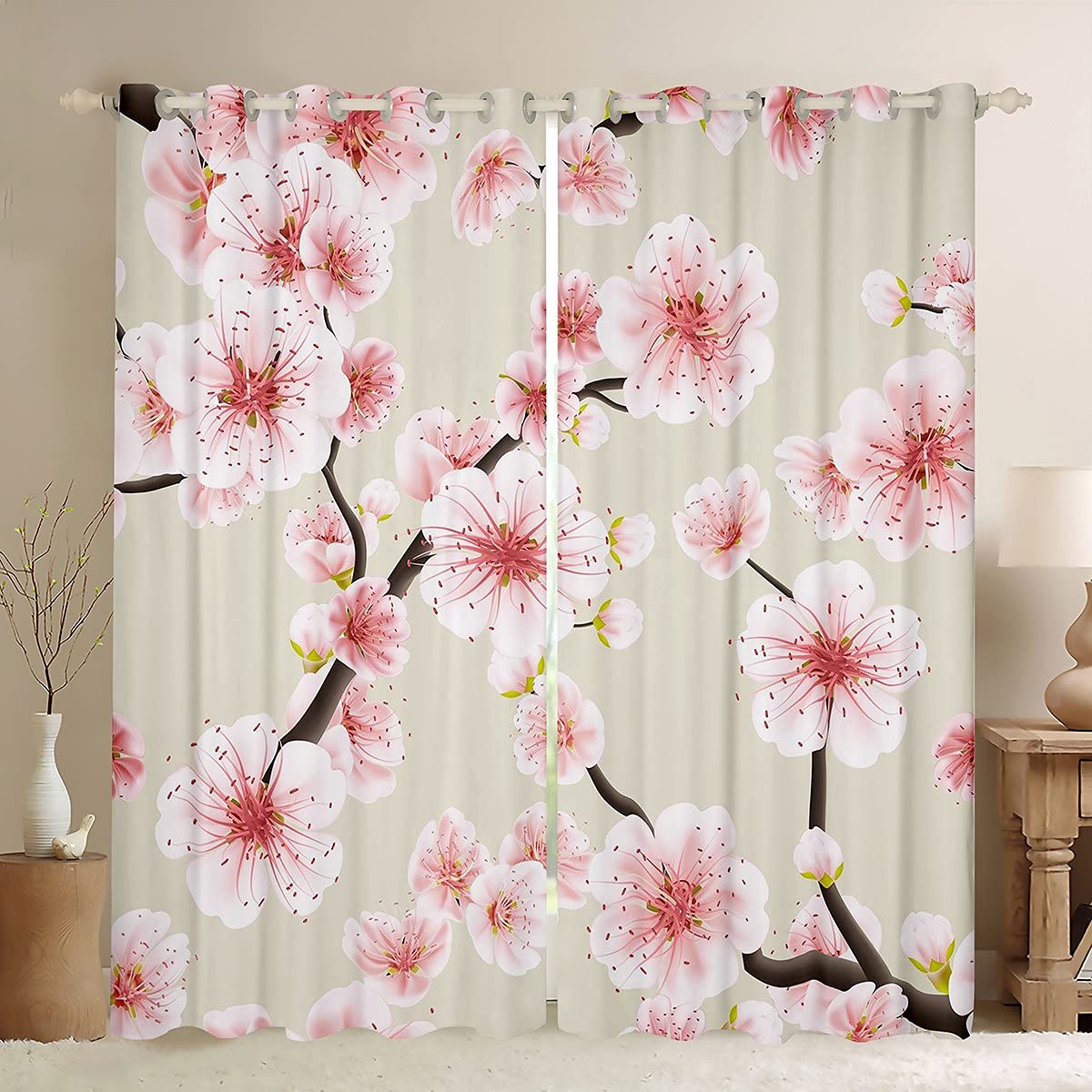 Erosebridal Cortinas de janela estilo japonês de flor de cerejeira