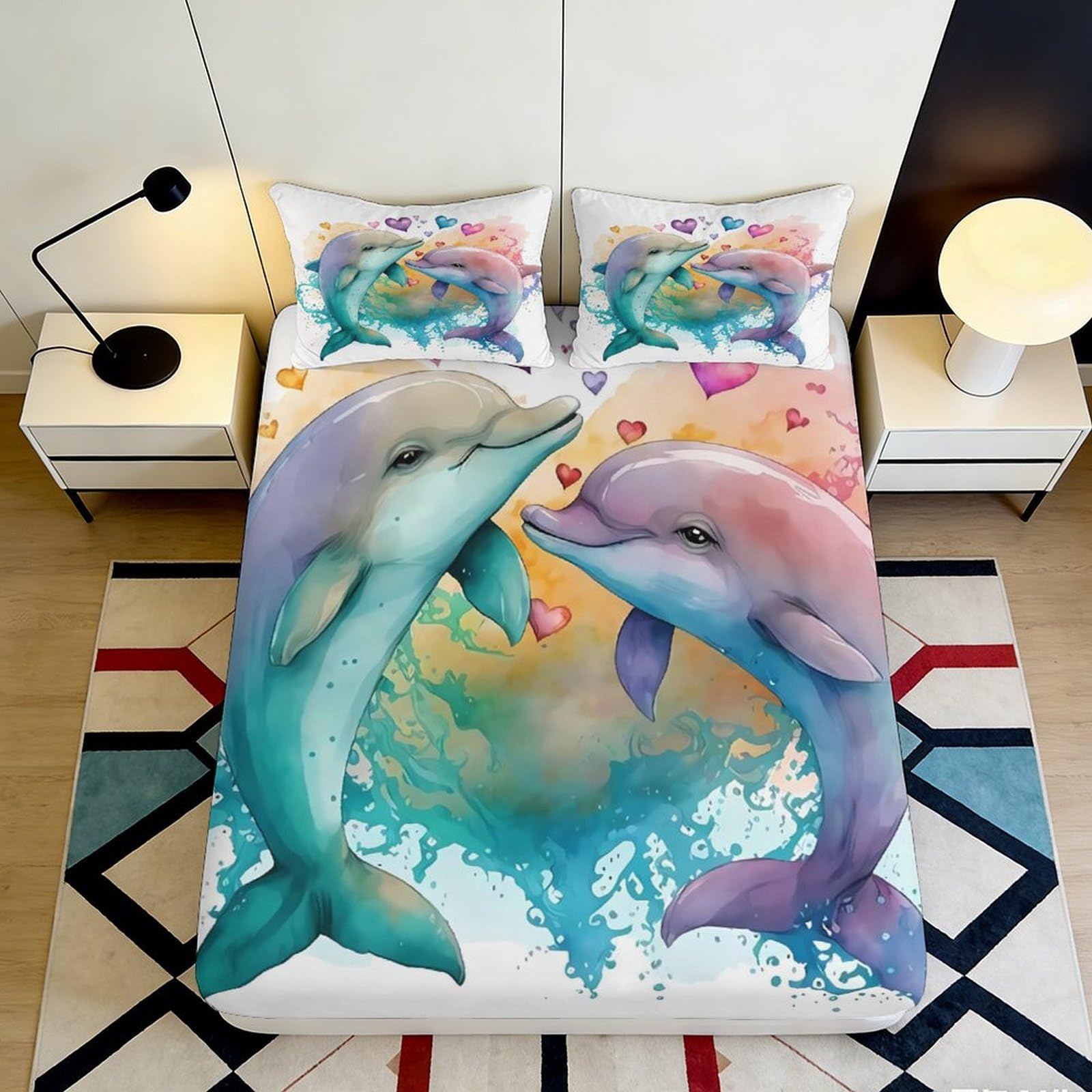 Jqzkxnhpbr Style-1 3D Printed Dolphin Ocean Fitted Sheet Microfiber Soft Pastel Sea Mattress Cover Bedroom Decor 90X200x25cm