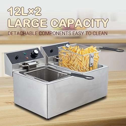 Miniatura 2 de Freidora comercial con cesta potencia de 3600 W, capacidad de 25.36 cuartos de galón 24 litros, diseño de acero inoxidable desmontable, freidora