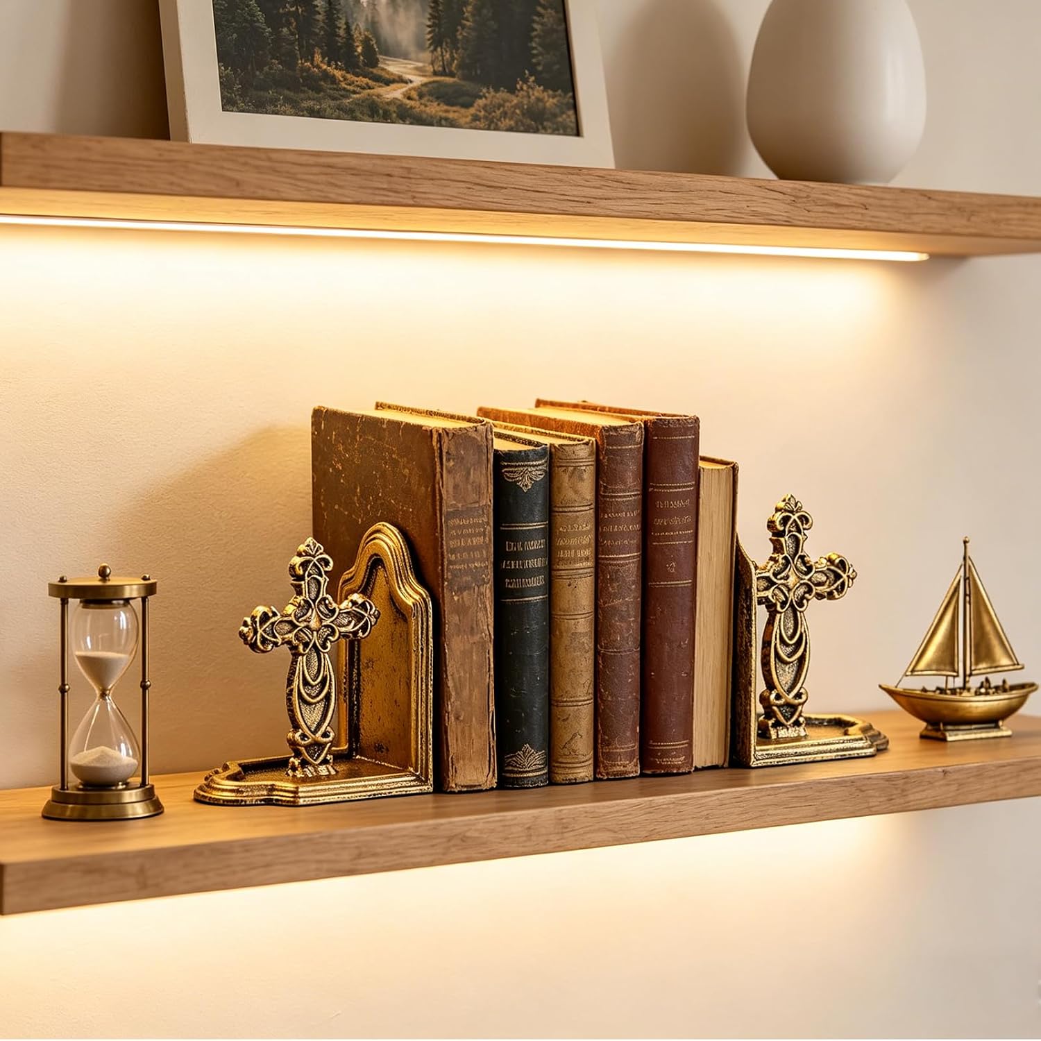 Jemeni Cast Iron Cross Bookends, Set of 2 Catholic Book Ends, Antique Gold Finish…