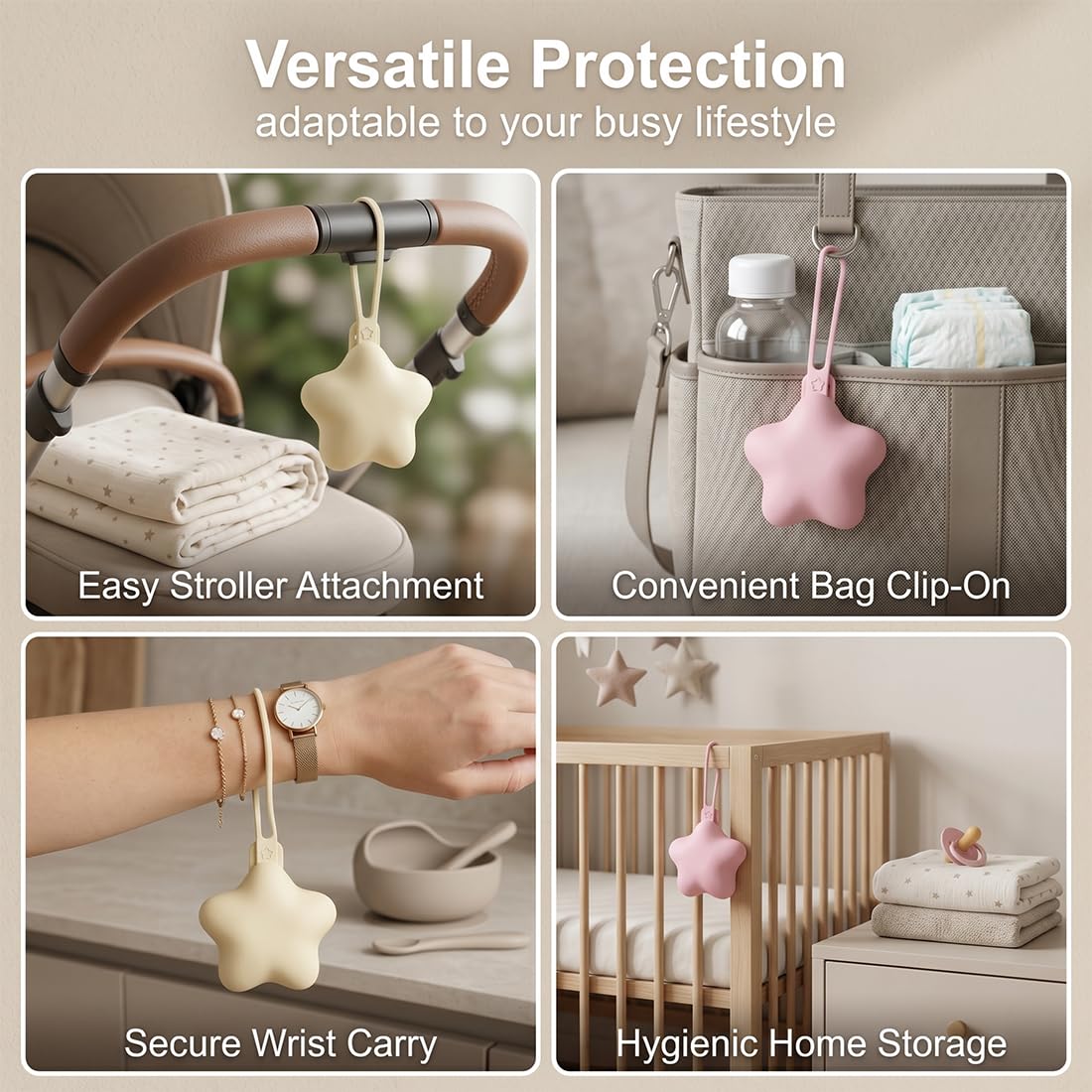 Boîte à sucette en silicone 2 Pièces, rangement hygiénique pour bébé, Violet clair