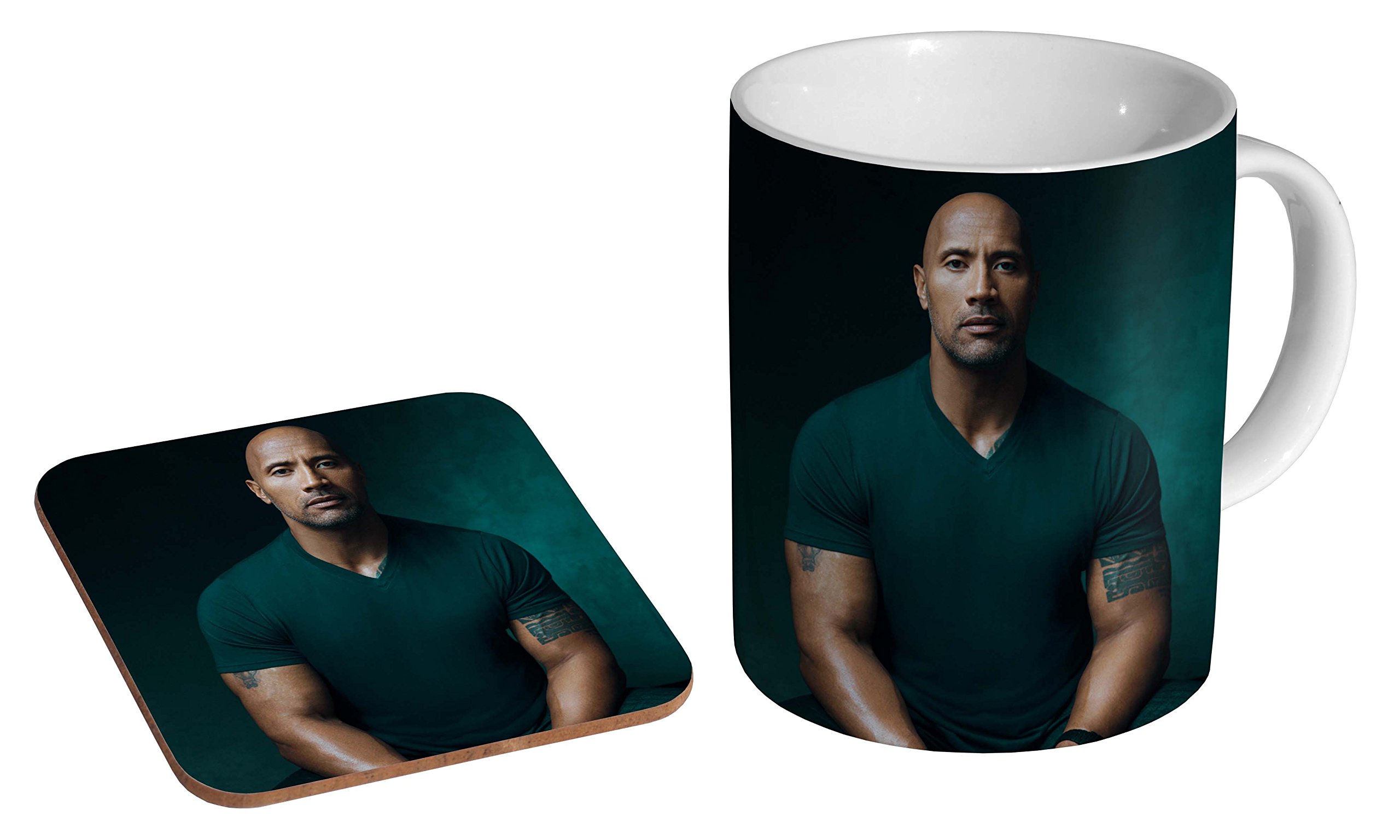 Mugmart White Dwayne Johnson Portrait Ceramic Coffee Mug + Coaster Gift Set …