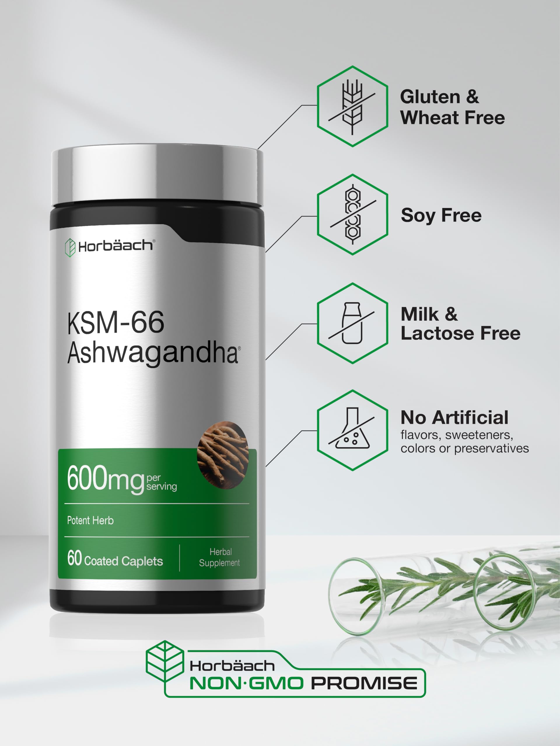 Horbäach KSM-66 Ashwagandha | with L-Theanine | 60 Coated Caplets — Amazon image 5