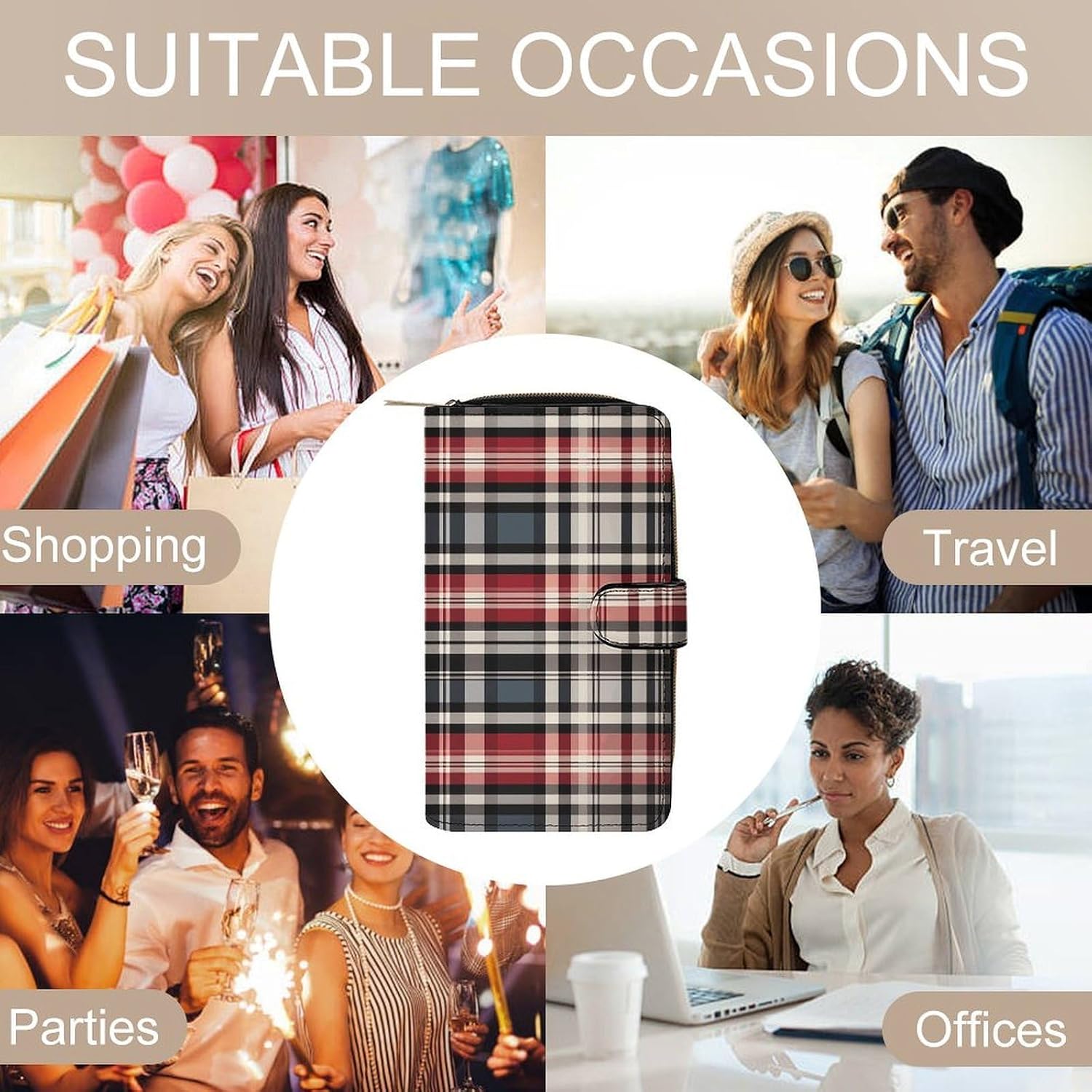 Old Plaid Checkered Travel Wallet for Men & Women RFID Blocking Card Organizer Credit Card Holder Large Capacity