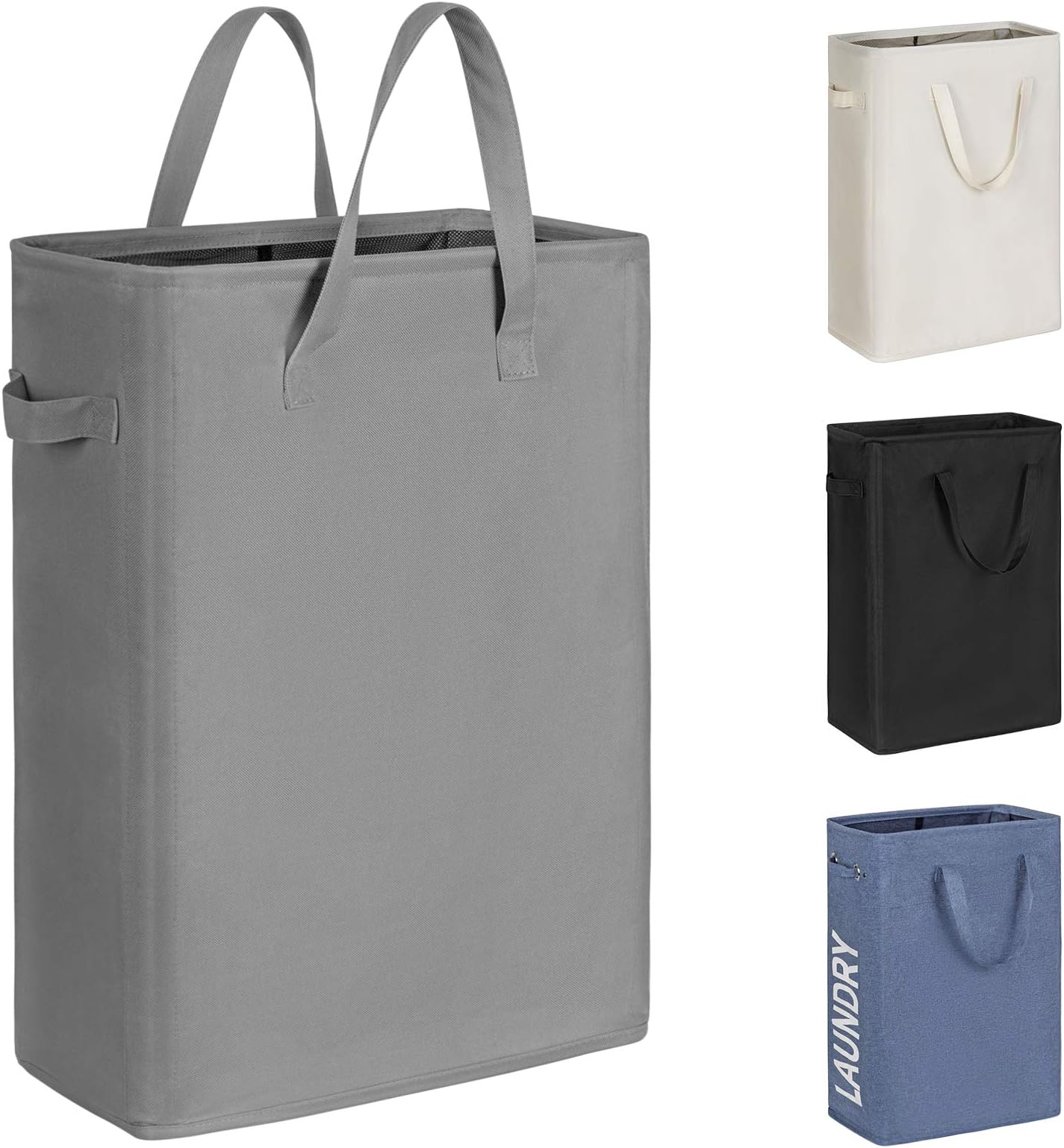 WISHPOOL 21" Slim Laundry Hamper Small Laundry Basket Narrow Thin Laundry Hamper Dirty Clothes Hamper with Handles Collapsible Hampers for Laundryï¼Ë†Slim 21", Greyï¼â€°