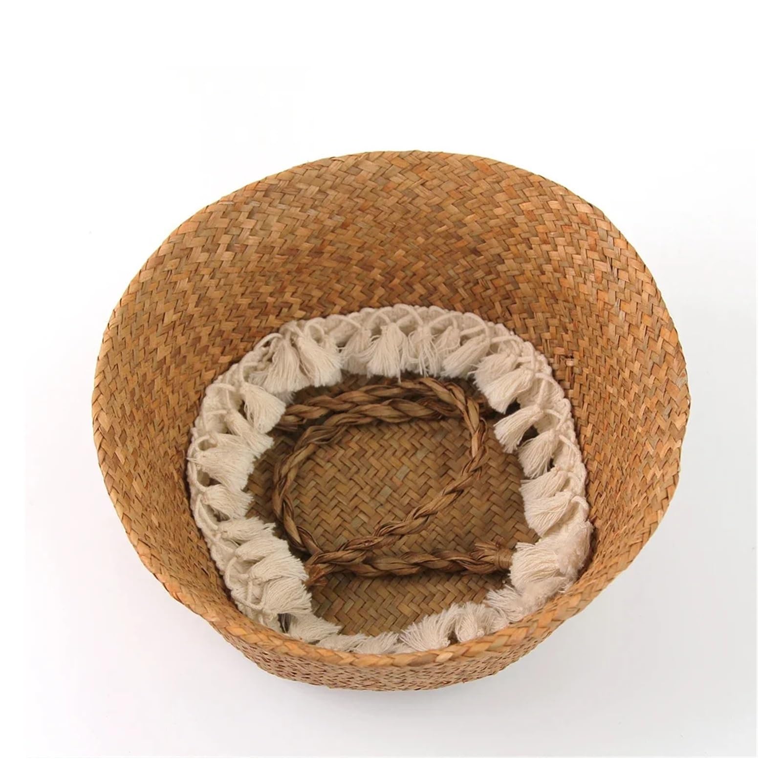 Cache Pot en Osier Paniers de Rangement Pliables en Osier tissé à la Main, jardinière en Pot, Panier à Linge Pliant Suspendu, jonc de mer(C,S 22cmX20cm)