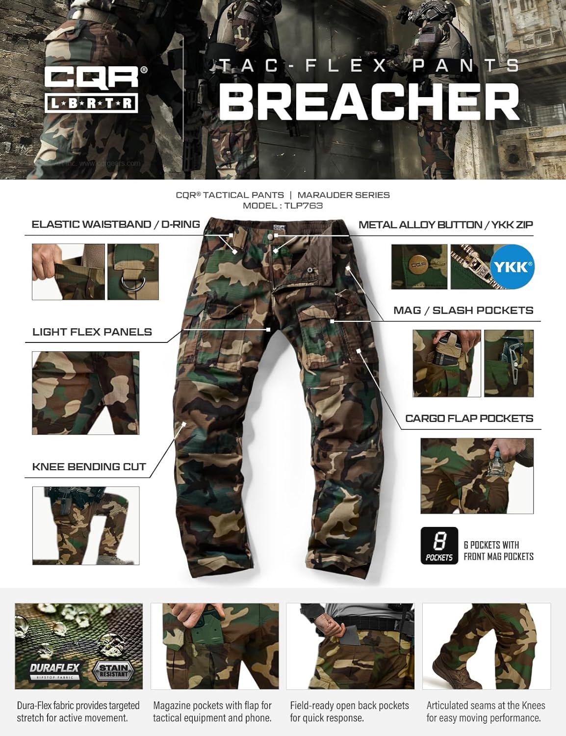 CQR Men's Flex Ripstop Tactical Pants, Water Resistant Stretch Cargo Pants, Lightweight EDC Hiking Work Pants - Image 8