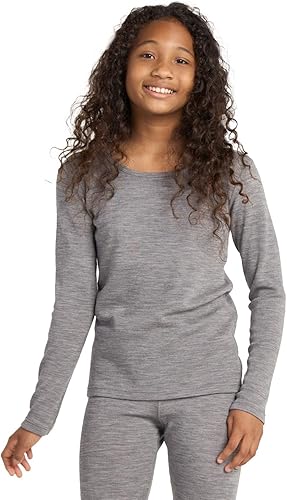 LAPASA Kids Merino Wool Base Layer Top Girls Boys Long Sleeve T-Shirt for Unisex K13, Heather Grey, 13 Years