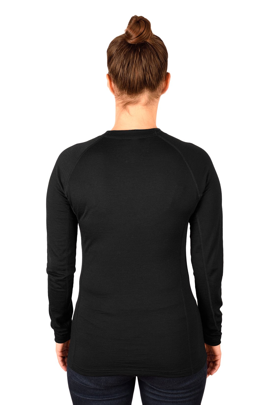 Damen T-Shirt 100% Feine Merino Wolle Langarm Funktionsshirt Skiunterwäsche Rundhals Schwarz