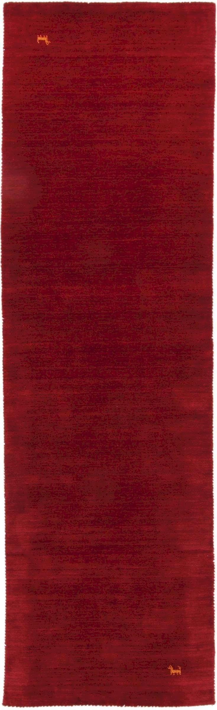 Tapis de course rouge Gabbeh moderne 81x239 en laine pour réchauffer une entrée sombre