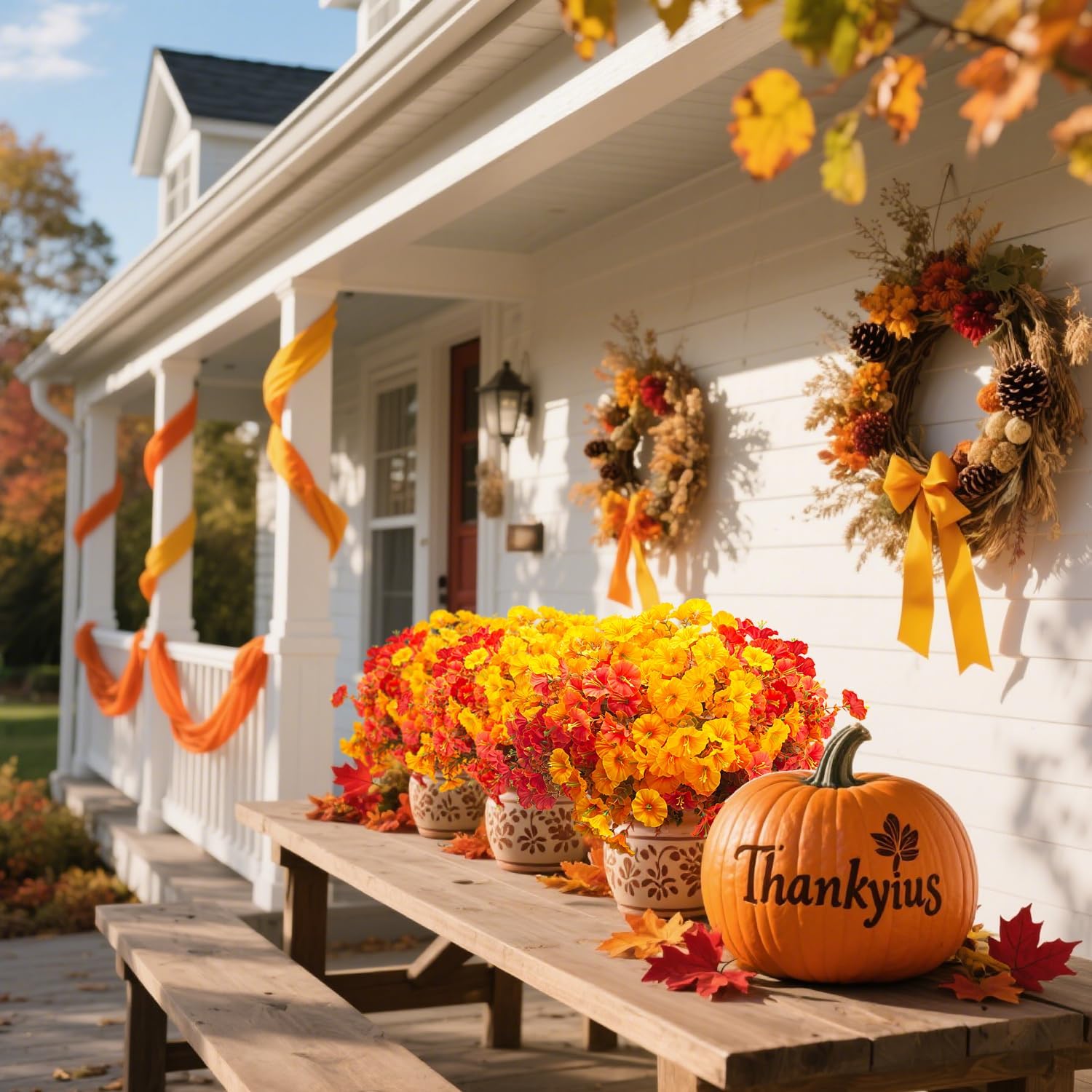 16 PCS Outdoor Fall Artificial Flower - Autumn Thanksgiving Halloween Porch Decor, Faux UV-Resistant Plants for Front Door, Wall, Fence, Fireplace Mantel Decorations - Image 6