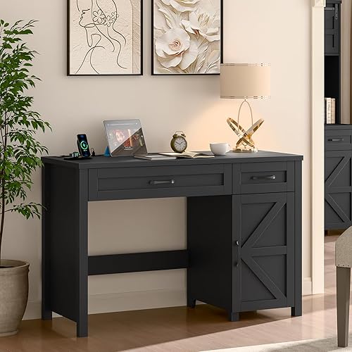 Miniatura 7 de Farmhouse - Escritorio ejecutivo de 47 pulgadas, escritorio para computadora con cajones y armario de almacenamiento, estación de trabajo para