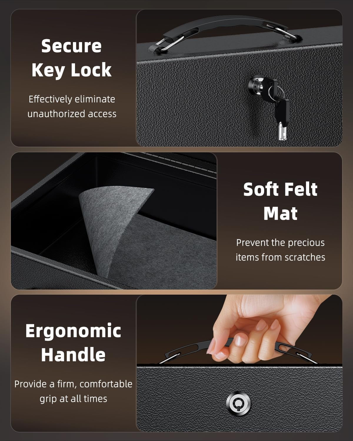 Uniclife Fireproof Document Box with Key Lock & Handle, 13" x 10.9" x 4.1", Large Metal Lock Box for A4 Paper, Water-Resistant Safe Box for Valuables, Passports & Cash, Portable Security Metal Chest