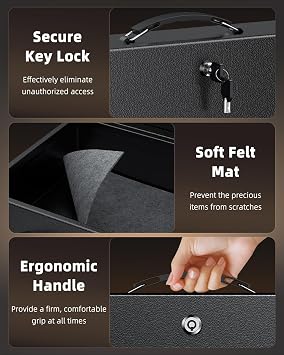 Uniclife Fireproof Document Box with Key Lock & Handle, 32.5 x 27 x 10 cm