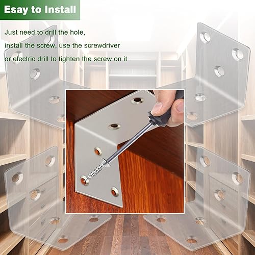 Miniatura 5 de 40 soportes angulares de metal de 1.5 pulgadas, soporte de ángulo resistente de acero inoxidable 304 con ranura, soportes de 90 L para madera,