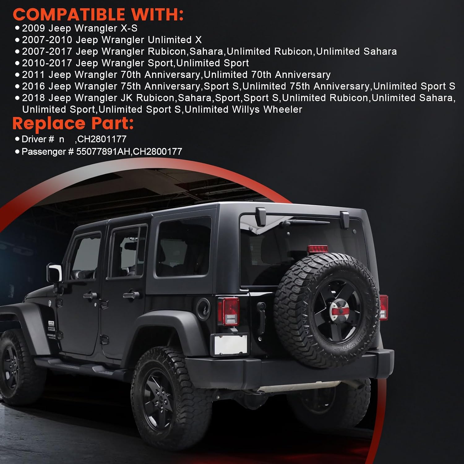 Tail Lights fits 2007-2018 Jeep Wrangler Unlimited X Rubicon Sahara Sport