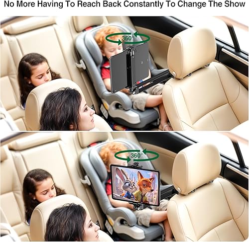 Miniatura 7 de elitehood Soporte para tablet de coche para reposacabezas  Brazo de extensión largo de aluminio ultracompacto Soporte plegable para iPad para