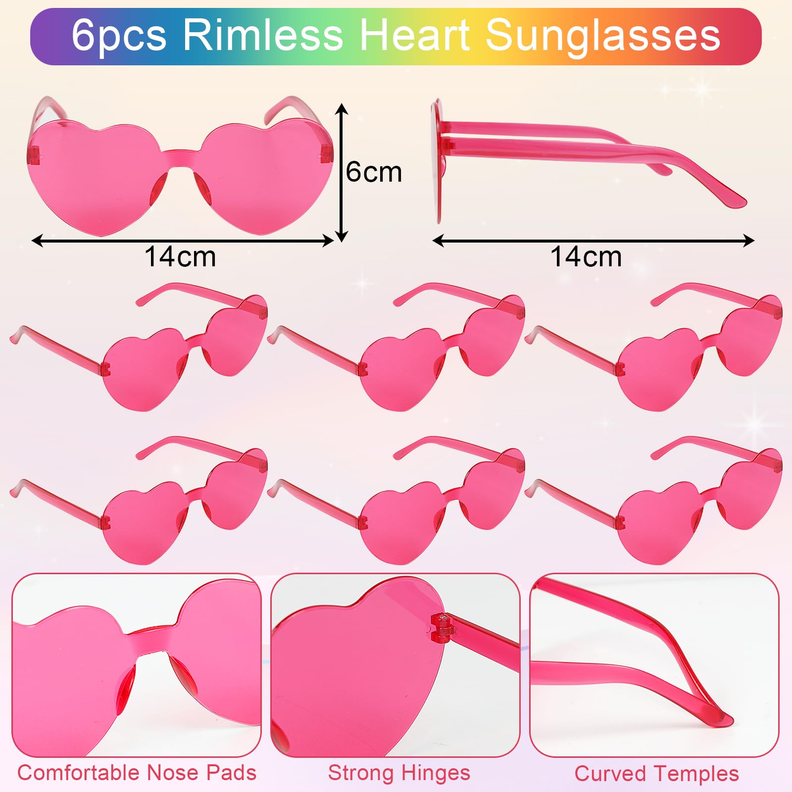 LACGO 6Pcs Pink Feather Boas with 6Pcs Glasses,Artificial Fluffy Boas Decoration,Fancy Dress for Women,Heart Rimless Sunglasses,Party Accessories for Dancing Wedding Halloween (12Pcs) - Image 2