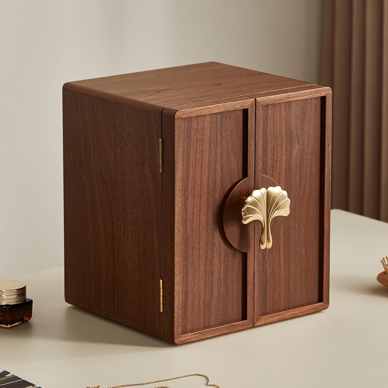- Homruilink Wooden Jewelry Box 5 Layer Black Walnut Large Jewelry Organizer with Brass Handle for Necklaces Rings Earrings Watches Storage, Ideal Gift (7.9x8.7x10.0inches)