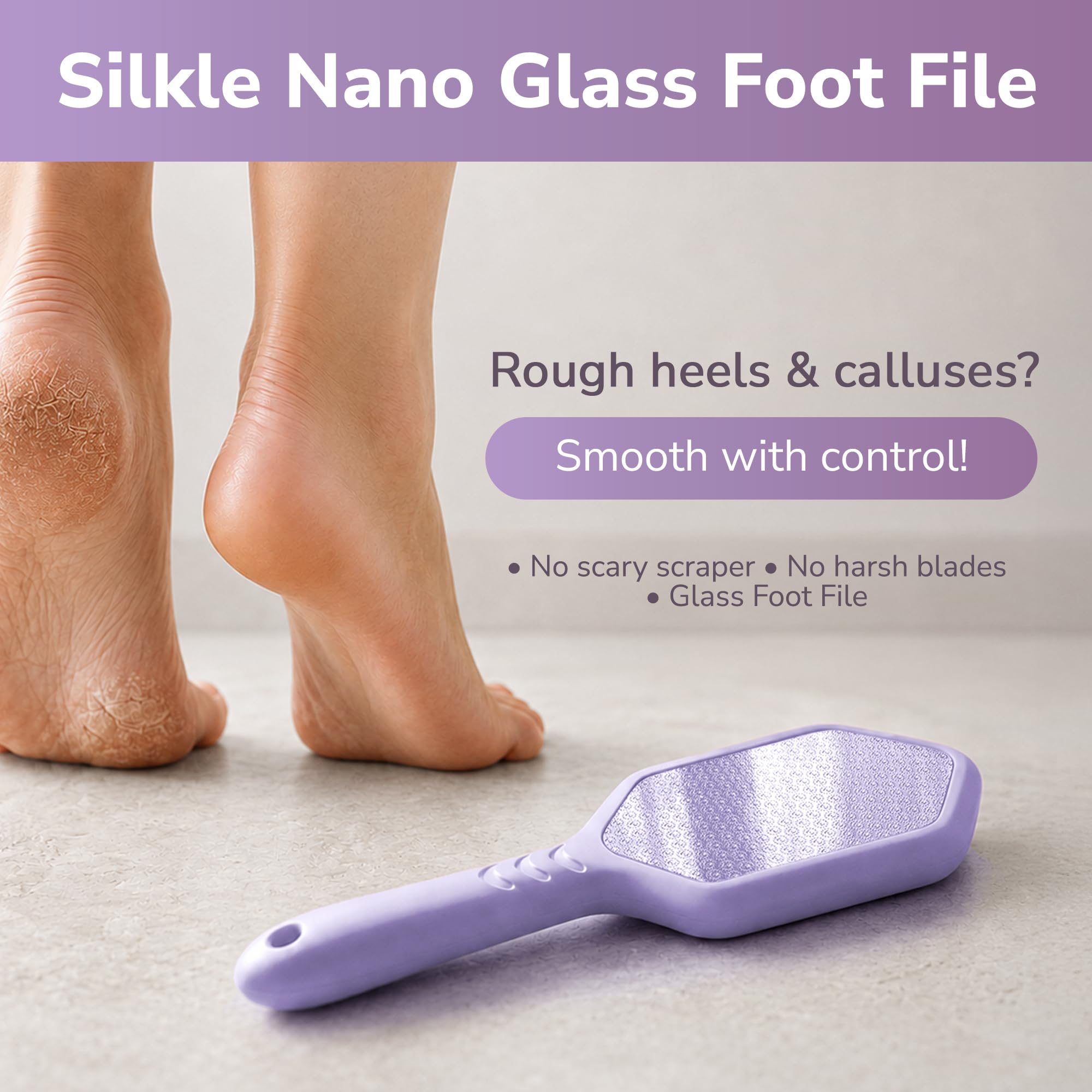 SILKLE Détachant en silicone pour les pieds – Lime à pied en verre nano pour peaux mortes et talons fissurés – Éliminateur de callosités pour pieds et peaux dures – Gommage ergonomique pour pieds doux