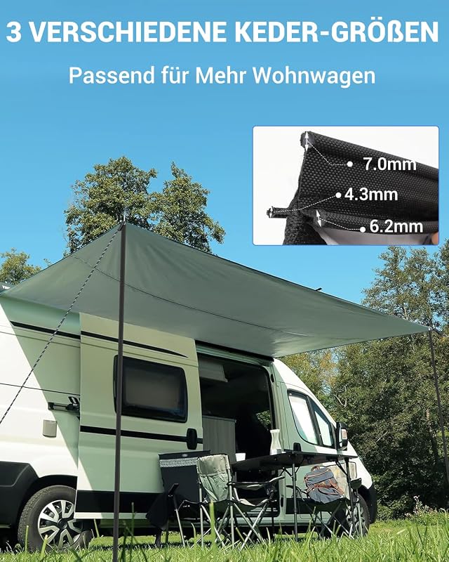 SUPAREE Lakókocsi lakóautó napellenző 210D oxford 3 szegőléc csíkos UV és vízálló ponyva 3,5 x 2,4 m furgonhoz és motorhome-hoz