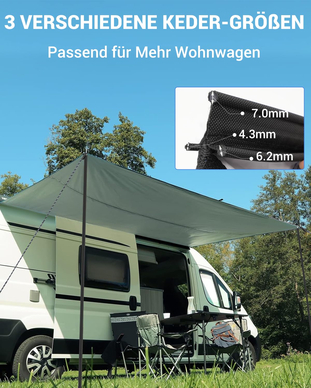SUPAREE Tendalino Camper Parasole Van Tenda da Sole per Roulotte 3 Binari Tubazioni Protezione UV Impermeabile 3.5 x 2.4m