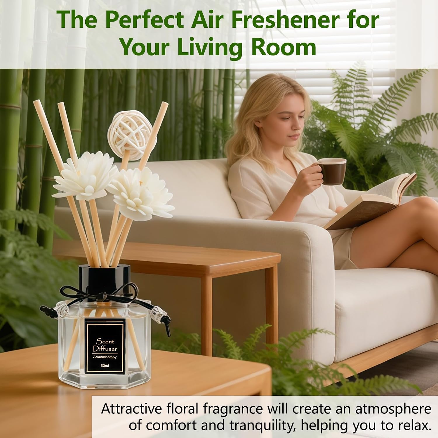 English Pear & Freesia Reed Diffuser 1.7 fl oz, Fruity Floral Home Fragrance, Plant-Based Non-Toxic Essential Oil with 6 Scent Sticks, Long-Lasting Air Freshener for Bathroom & Living Room
