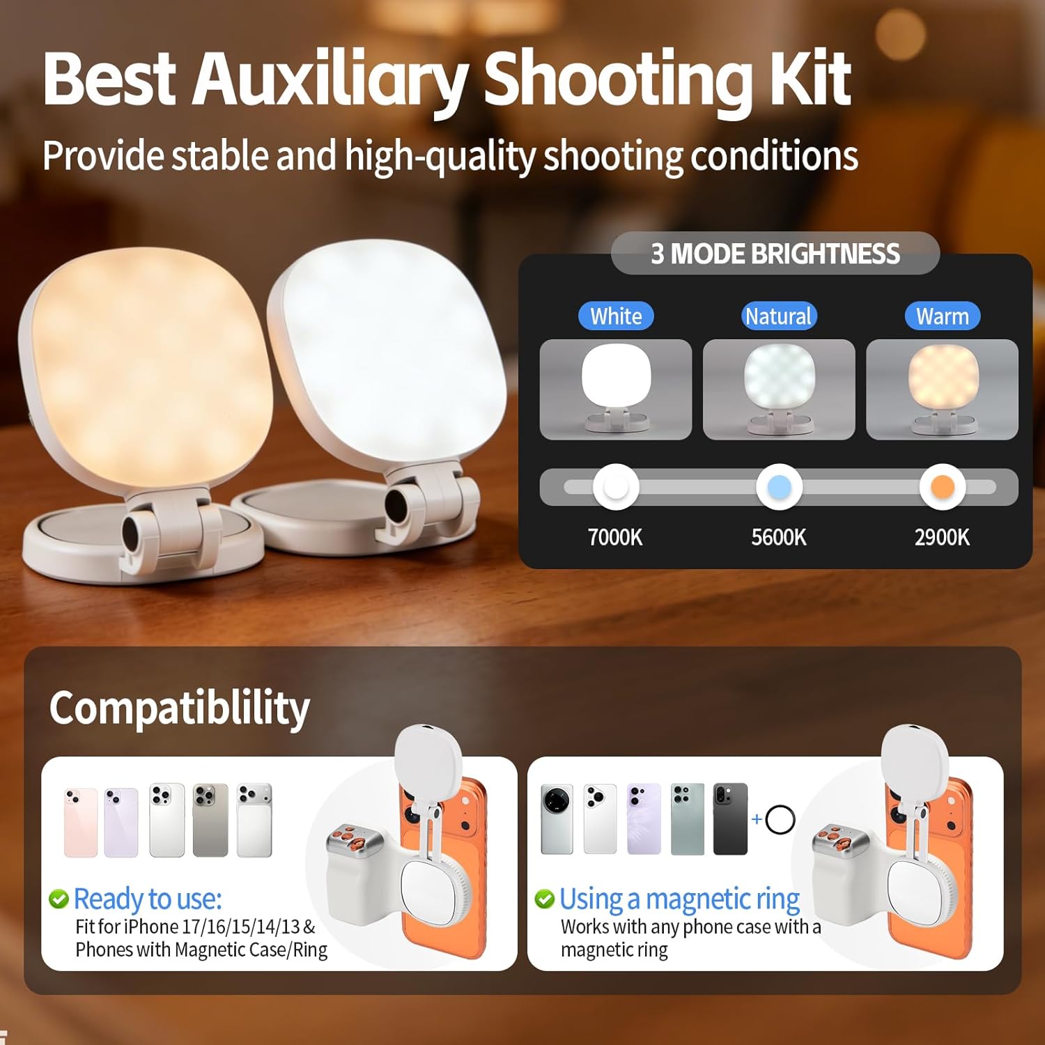 Magnetic Phone Camera Grip, Fun Shot Magnetic Camera Grip & Selfie Light for iPhone & Android with Wireless Shutter Button, Creator Kit for TikTok/Selfies/Photography/Video