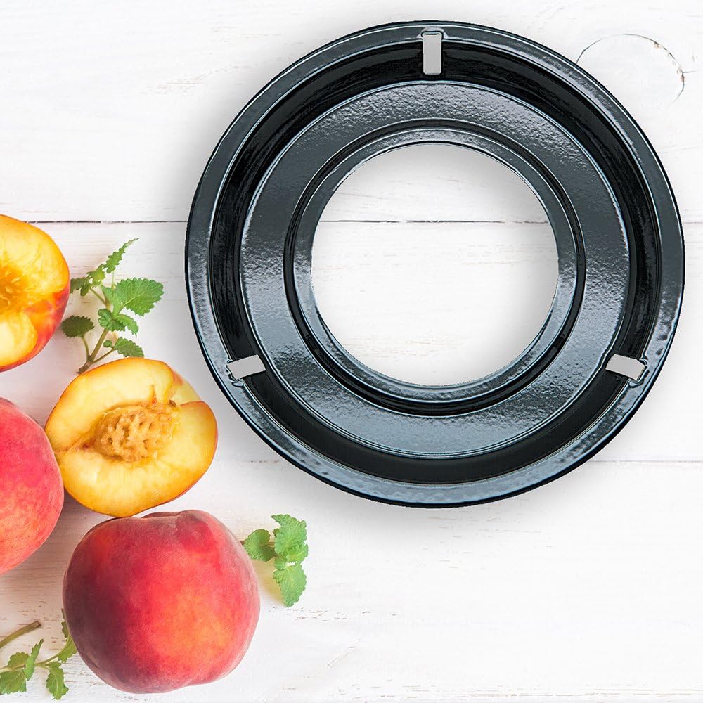 Range Kleen 1-Piece Drip Pan, Style G fits round burner Gas Ranges Caloric, Electrolux, Frigidaire, Kitchenaid, Black Porcelain