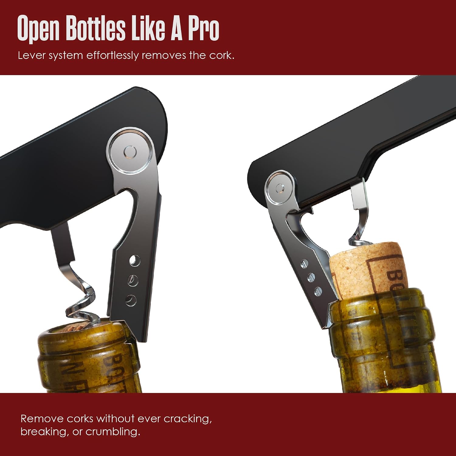 Houseables Wine Opener, Wine Key for Servers, Waiters Corkscrew, Travel Bottle Opener, Cork Screw, with Foil Cutter, Bartenders Tool, Professional, Restaurant, TSA Approved, Portable, Black, 5 1/4"