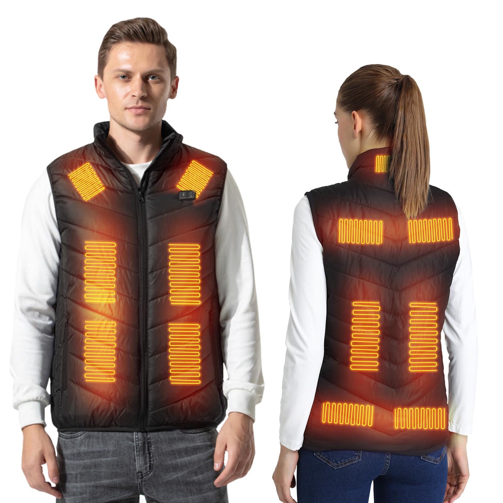 Armorget Heated Vest, 3-Levels Temperature Control, with 13 Heating Zones, USB Rechargeable Heated Gilet, Washable Heated Jacket for Outdoor Camping, Hiking (Batteries Excluded) XL Black