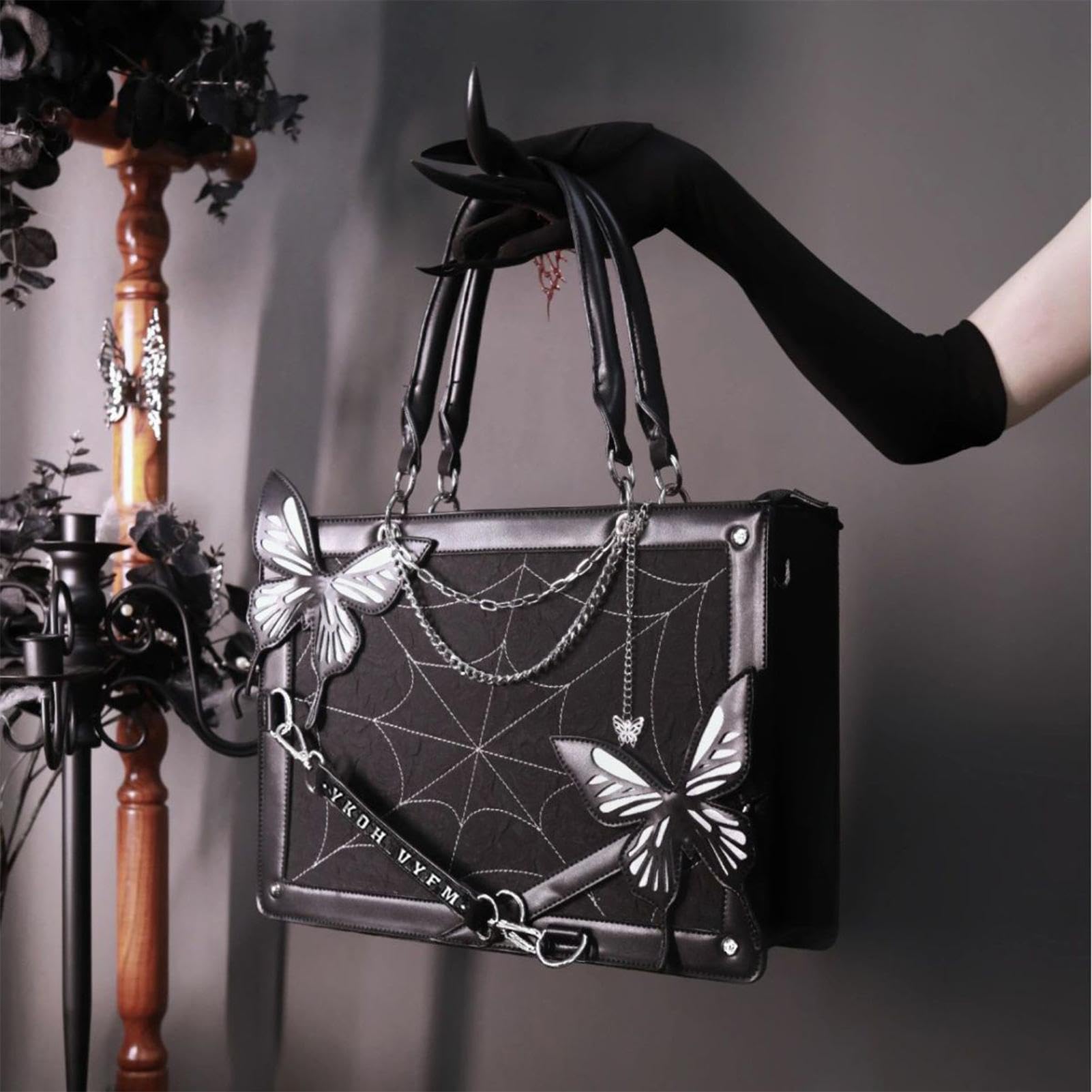 Bolso de la compra de la mariposa, bolso de la mariposa de estilo gótico oscuro - Bolsa de compras reutilizable para mujer, gimnasio, picnic, viajes, playa, compras, compras