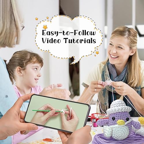 Miniatura 4 de Wadukud Kit de ganchillo para principiantes, kit de animales de ganchillo para adultos y niños, kit de inicio de ganchillo con tutoriales en video