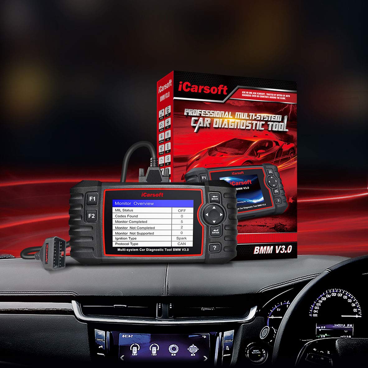 iCarsoft BMM V3.0 professionelles und leistungsstarkes Universal Diagnosegerät für BMW Mini Rolls Royce Fahrzeuge mit 10 cm TFT- Farbbildschirm, OBDII Funktionen, CANBUS, Schwarz