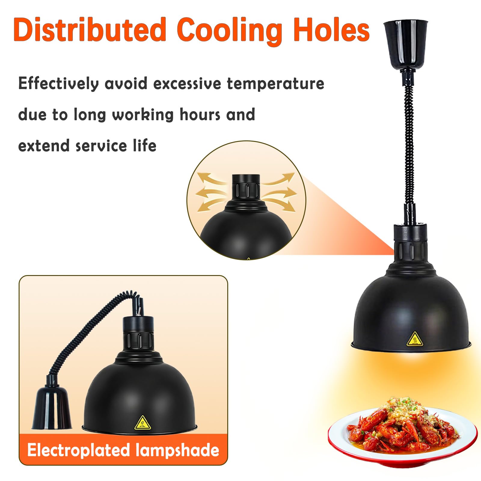 Lampada Riscaldante per Alimenti Regolabile 60-180cm (Nero-25cm, 5) | Sospeso Lampade Scaldavivande per Cucina e Buffet, Lampade Riscaldanti Cucina, Mantiene il Cibo Caldo in Modo Stabile