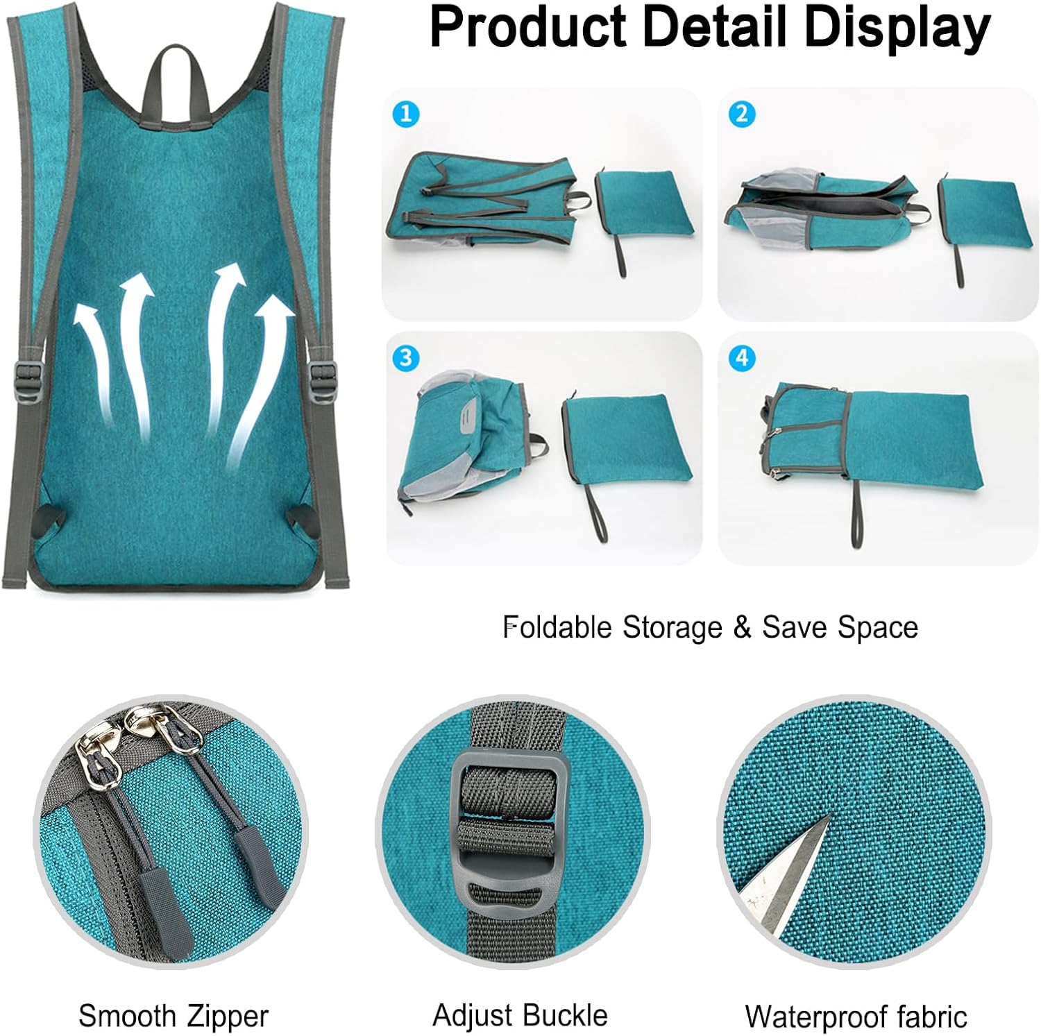 PORRASSO Foldable Daypack Casual Backpack 19L Rucksack Lightweight Backpack for Women Men Camping Travel Daily Use Green