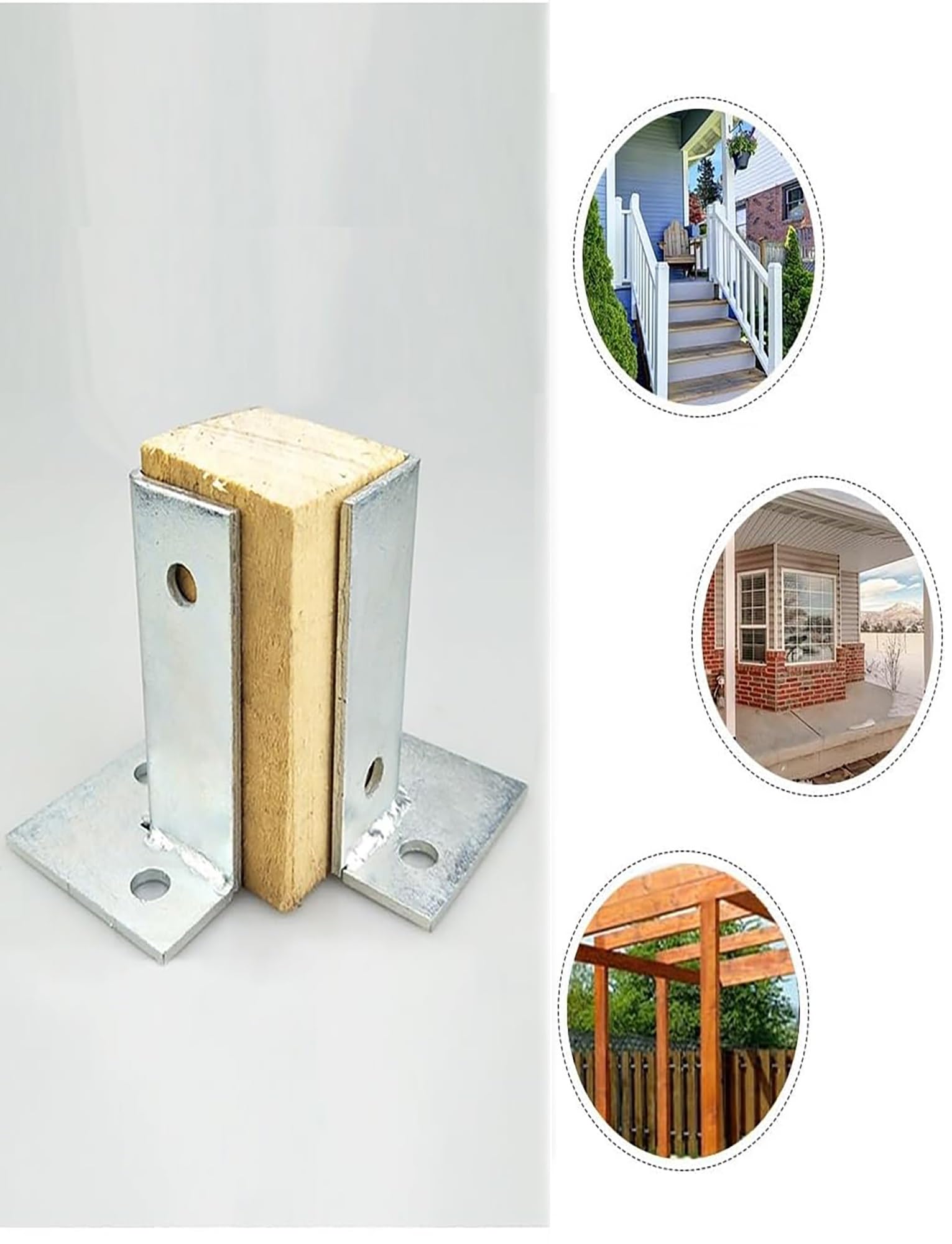 Bases de postes ajustables para cubiertas y vallas, kit de soporte de valla de pérgola, anclajes de poste de madera para estructuras al aire libre, 8 piezas