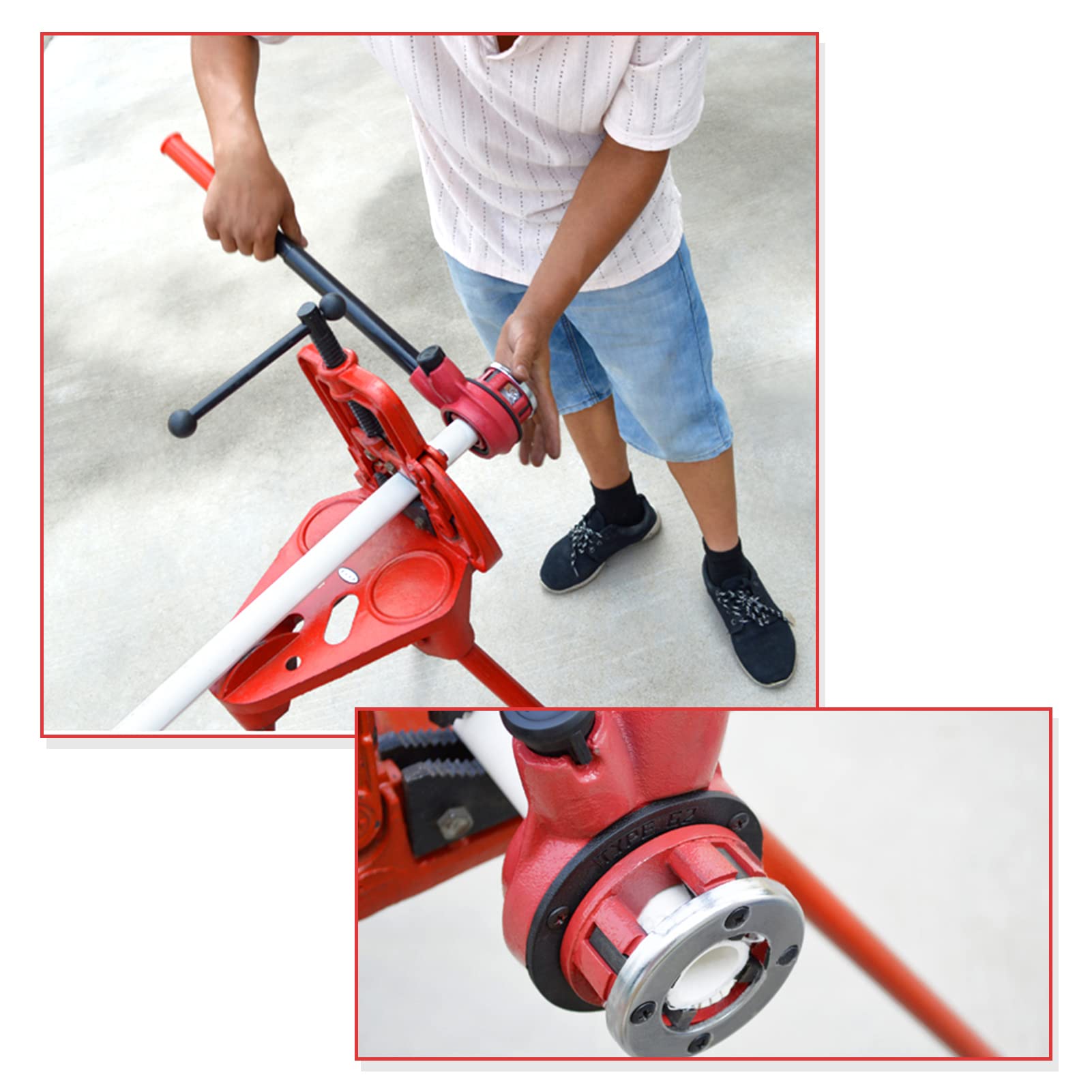 Terraja Manual, Juego de Machos de Roscar para Tubo, Kit de Roscas para Mangueras Hidráulicas Manuales de 1/2", 3/4", 1", 1-1/4", Juego de Cadenas de Maleta de Mano para Hidráulicos