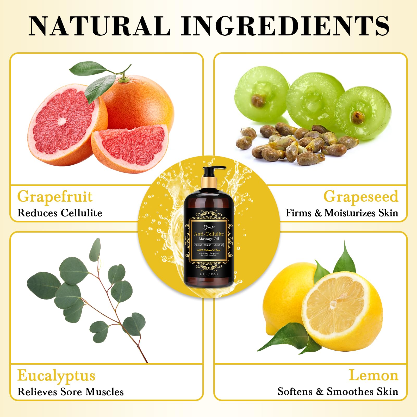 Pjordo Anti Cellulite Massage Oil with Massager, Collagen and Stem Cell Skin Tightening Oil Natural Cellulite Remover Therapy Oil for Cellulite & Stretch Mark (8 Fl Oz)