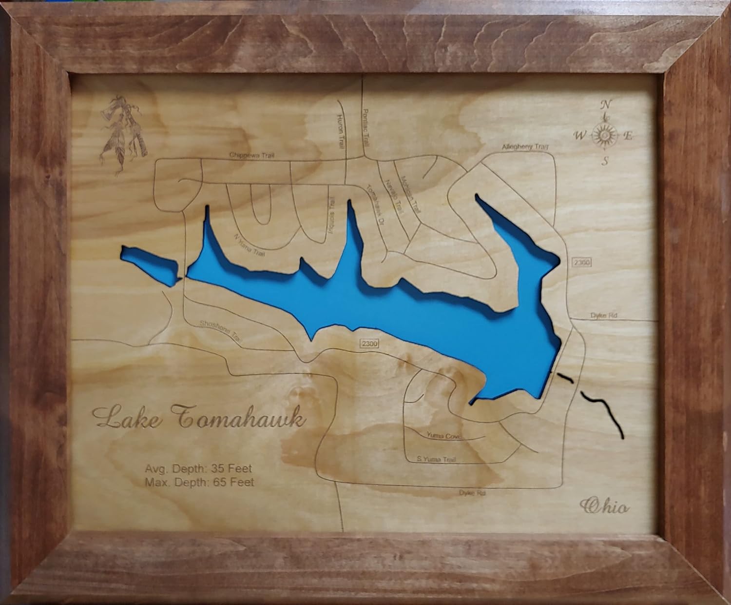 Lake Tomahawk, Ohio 18" x 27" Framed Wood Laser Engraved